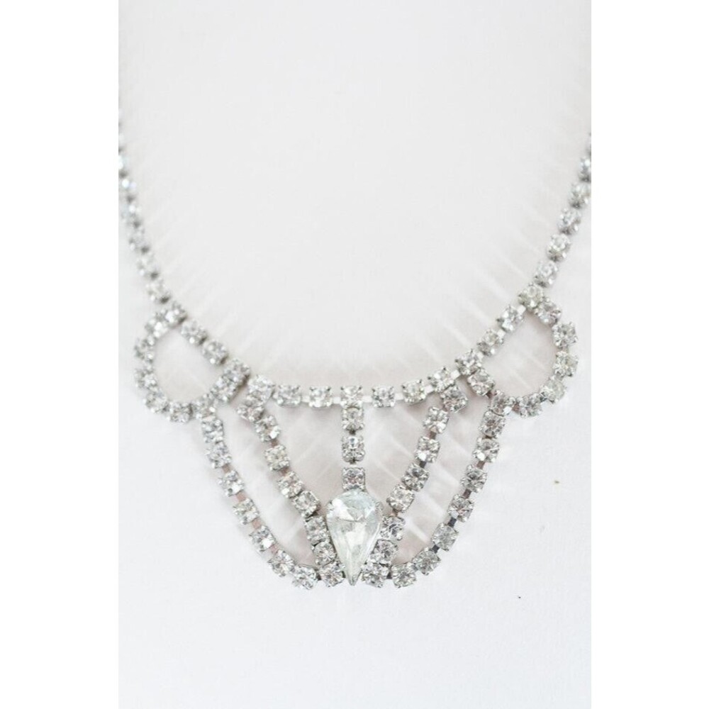 Vintage 1950s 50s Scalloped Rhinestone Choker Necklace